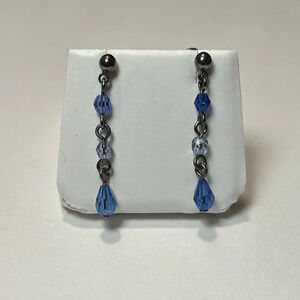 3/$20 Beautiful Blue Crystal Color Silver Tone Tiered Drop Long Dangle Earrings